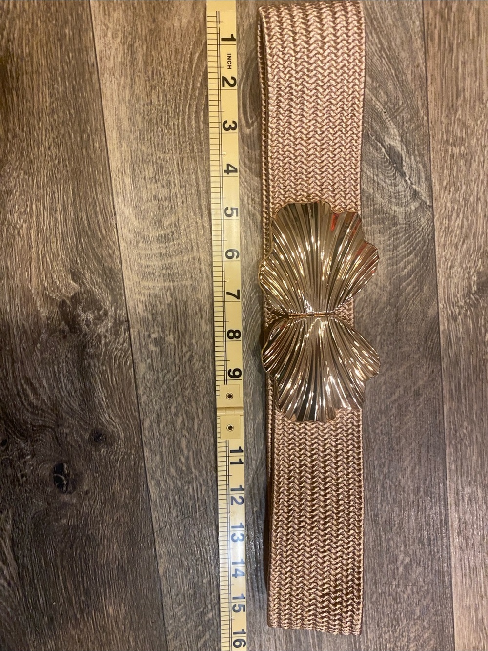 Elastic Rose Gold Waist Belt with Decorative Shell Buckle